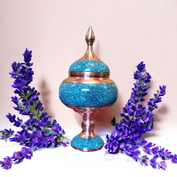 Elegant Firoozeh Koobi Turquoise Inlay Vase & Bonbon Dish Set - Image 2