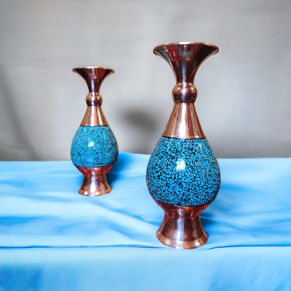 Elegant Firoozeh Koobi Turquoise Inlay Vase & Bonbon Dish Set - Image 3